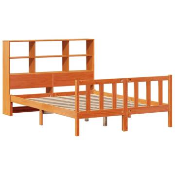 Bookcase Bed Without Mattress - Solid Pine Wax Brown 135x190 cm