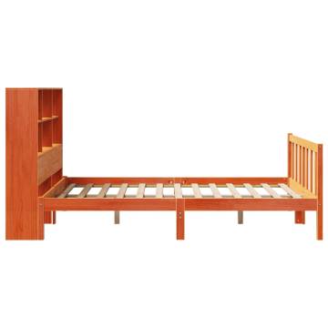 Bookcase Bed without Mattress - Solid Pine Wood - Wax Brown