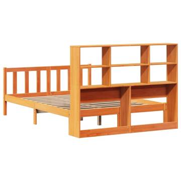 Bookcase Bed without Mattress - Solid Pine Wood - Wax Brown