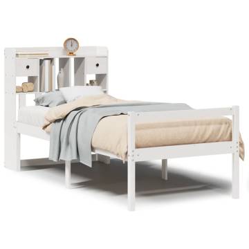 Bookcase Bed Without Mattress - White Solid Pine - 100x200 cm