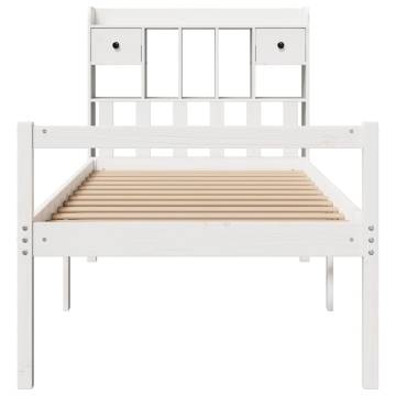 Bookcase Bed Without Mattress - White Solid Pine - 100x200 cm