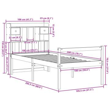 Bookcase Bed Without Mattress - White Solid Pine - 100x200 cm