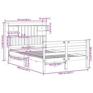 Bookcase Bed 135x190 cm Double Solid Pine - HipoMarket