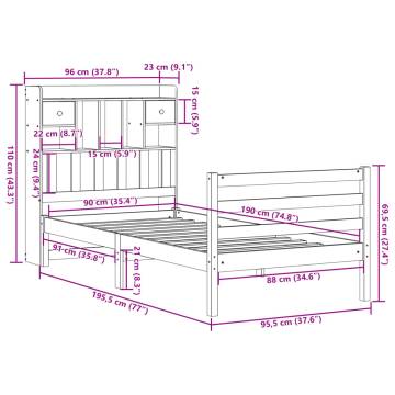 Bookcase Bed without Mattress - Solid Pine Wax Brown 90x190 cm