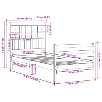 Bookcase Bed without Mattress Wax Brown 100x200cm Solid Wood