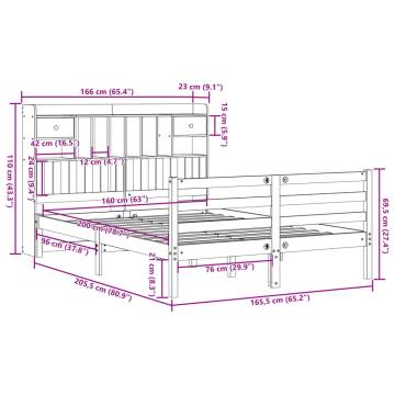 Bookcase Bed 160x200 cm - Solid Wood Pine Without Mattress