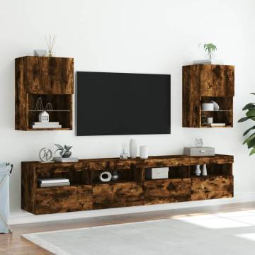 Stylish Smoked Oak TV Cabinets with LED Lights - 2 pcs