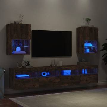 Stylish Smoked Oak TV Cabinets with LED Lights - 2 pcs