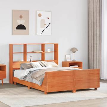 Solid Wood Bed Frame Without Mattress - Wax Brown, 135x190 cm