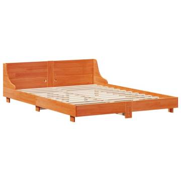 Solid Wood Bed Frame Without Mattress - Wax Brown, 135x190 cm