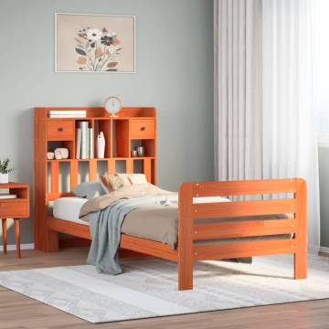 Bookcase Bed in Wax Brown - Solid Pine Wood, Small Single Size