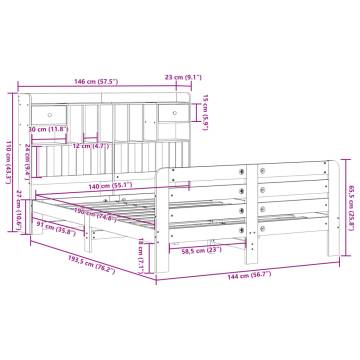 Bookcase Bed without Mattress - Solid Pine Wax Brown 140x190 cm