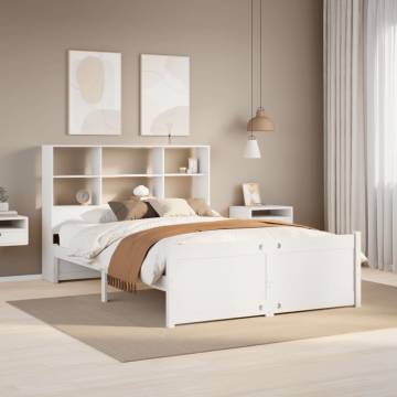 Bookcase Bed Without Mattress - White Solid Wood Pine 140x190cm