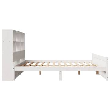 Bookcase Bed Without Mattress - White Solid Wood Pine 140x190cm