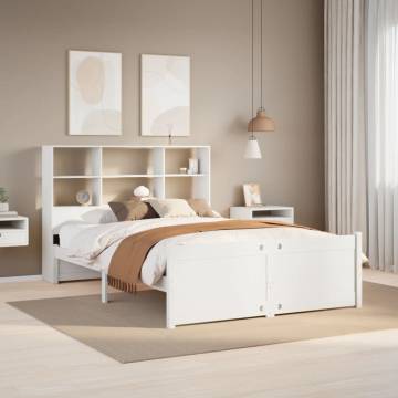 Bookcase Bed without Mattress - White Solid Wood Pine 140x200cm