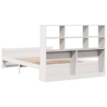 Bookcase Bed without Mattress - White Solid Wood Pine 140x200cm