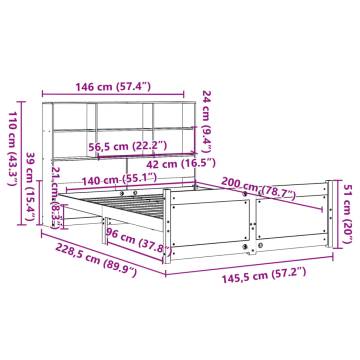 Bookcase Bed without Mattress - White Solid Wood Pine 140x200cm