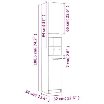 High Gloss White Bathroom Cabinet - 32x34x188.5cm