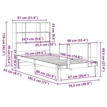 Bookcase Bed 75x190cm Small Single - Solid Pine Wood | HipoMarket