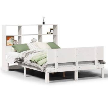 Bookcase Bed without Mattress – White Solid Pine 140x190cm