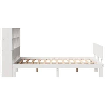 Bookcase Bed without Mattress – White Solid Pine 140x190cm