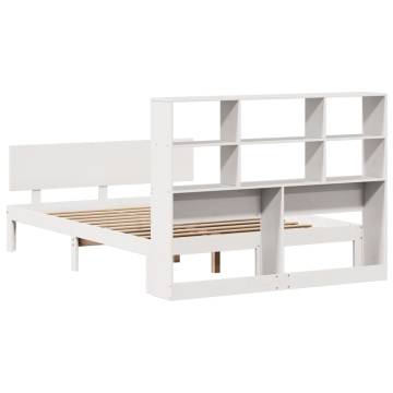 Bookcase Bed without Mattress – White Solid Pine 140x190cm