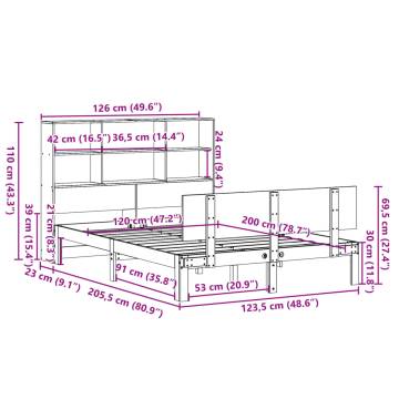 Bookcase Bed without Mattress - White 120x200cm Solid Pinewood