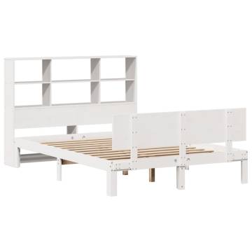 Bookcase Bed Frame 140x200cm in White - Solid Pine Wood