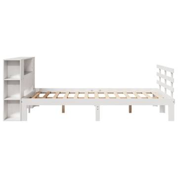 Bookcase Bed without Mattress - White Solid Wood Pine 160x200cm