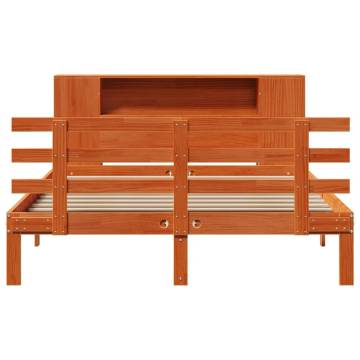 Bookcase Bed without Mattress - Wax Brown Solid Wood Pine