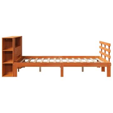 Bookcase Bed without Mattress - Wax Brown Solid Wood Pine