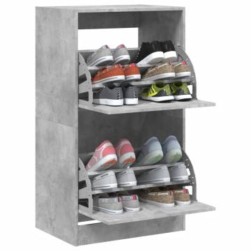 Shoe Cabinet with 2 Flip-Drawers - Concrete Grey 60x42x108 cm