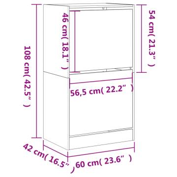 Shoe Cabinet with 2 Flip-Drawers - Concrete Grey 60x42x108 cm