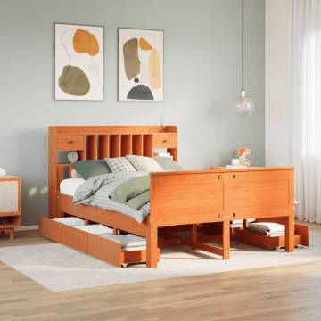 Bookcase Bed without Mattress - Wax Brown Solid Pine 140x200 cm