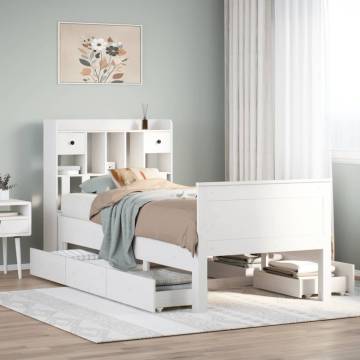 Bookcase Bed without Mattress - White Solid Wood Pine 100x200 cm