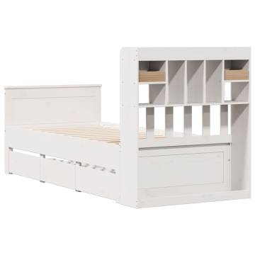 Bookcase Bed without Mattress - White Solid Wood Pine 100x200 cm