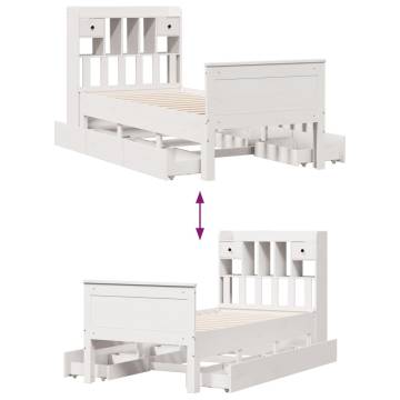 Bookcase Bed without Mattress - White Solid Wood Pine 100x200 cm