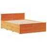 Bookcase Bed without Mattress - Wax Brown Solid Wood Pine