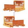 Bookcase Bed without Mattress - Wax Brown Solid Wood Pine