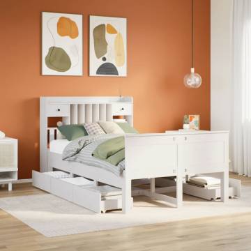 Bookcase Bed without Mattress - White Double Solid Pine