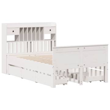 Bookcase Bed without Mattress - White Double Solid Pine