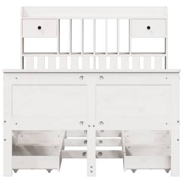 Bookcase Bed without Mattress - White Double Solid Pine