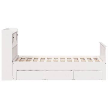 Bookcase Bed without Mattress - White Double Solid Pine