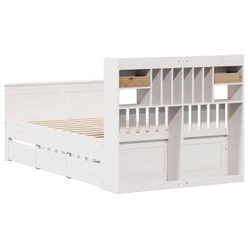 Bookcase Bed without Mattress - White Double Solid Pine