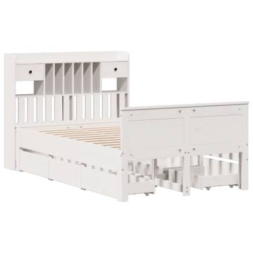 White Bookcase Bed 120x190 cm - Solid Wood Pine - Hipo Market