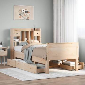 Solid Wood Pine Bookcase Bed 90x190 cm - No Mattress Included