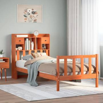 Bookcase Bed without Mattress - Solid Pine Wood, Wax Brown