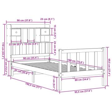 Bookcase Bed without Mattress - Solid Pine Wood, Wax Brown