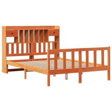 Bookcase Bed without Mattress - Solid Pine 140x200 cm - Wax Brown