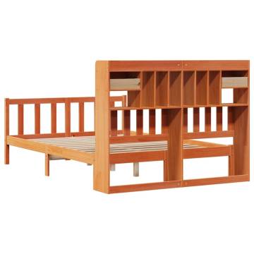 Bookcase Bed without Mattress - Solid Pine 140x200 cm - Wax Brown